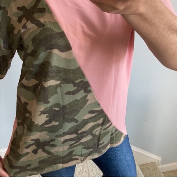 One Cold Shoulder Camo & Pink Color Top - Picture 7 of 9